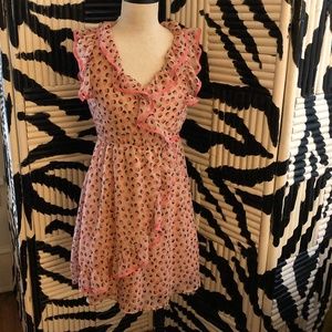 H&M Sheer Ruffled Animal Print Dress Peach 4